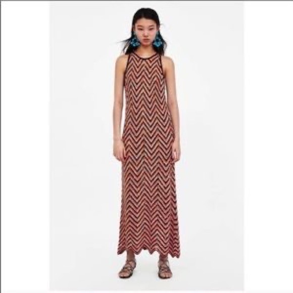Zara Knit Long Maxi Multicolour summer beach Halter dress - Picture 2 of 7